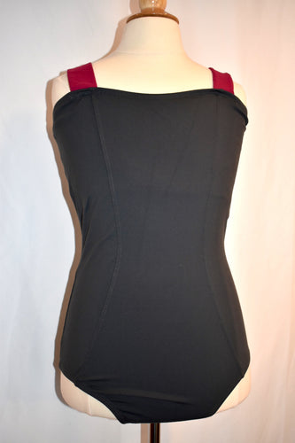 Grey with Red Wide Strap Leotard