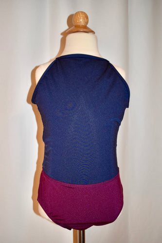 Mariia Navy Blue and Burgundy High Neck Leotard