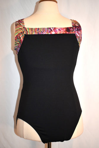 Black Keyhole Back Leotard with Graphic Design