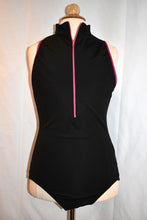 Load image into Gallery viewer, Black with Hot Pink Trim Halter Leotard