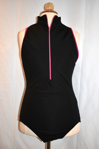 Black with Hot Pink Trim Halter Leotard