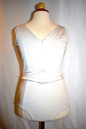 White Zip Front Leotard with Lace Back