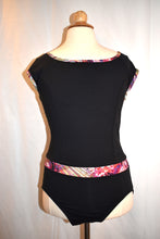 Load image into Gallery viewer, Black Cap Sleeve Leotard with Graphic Design Trim